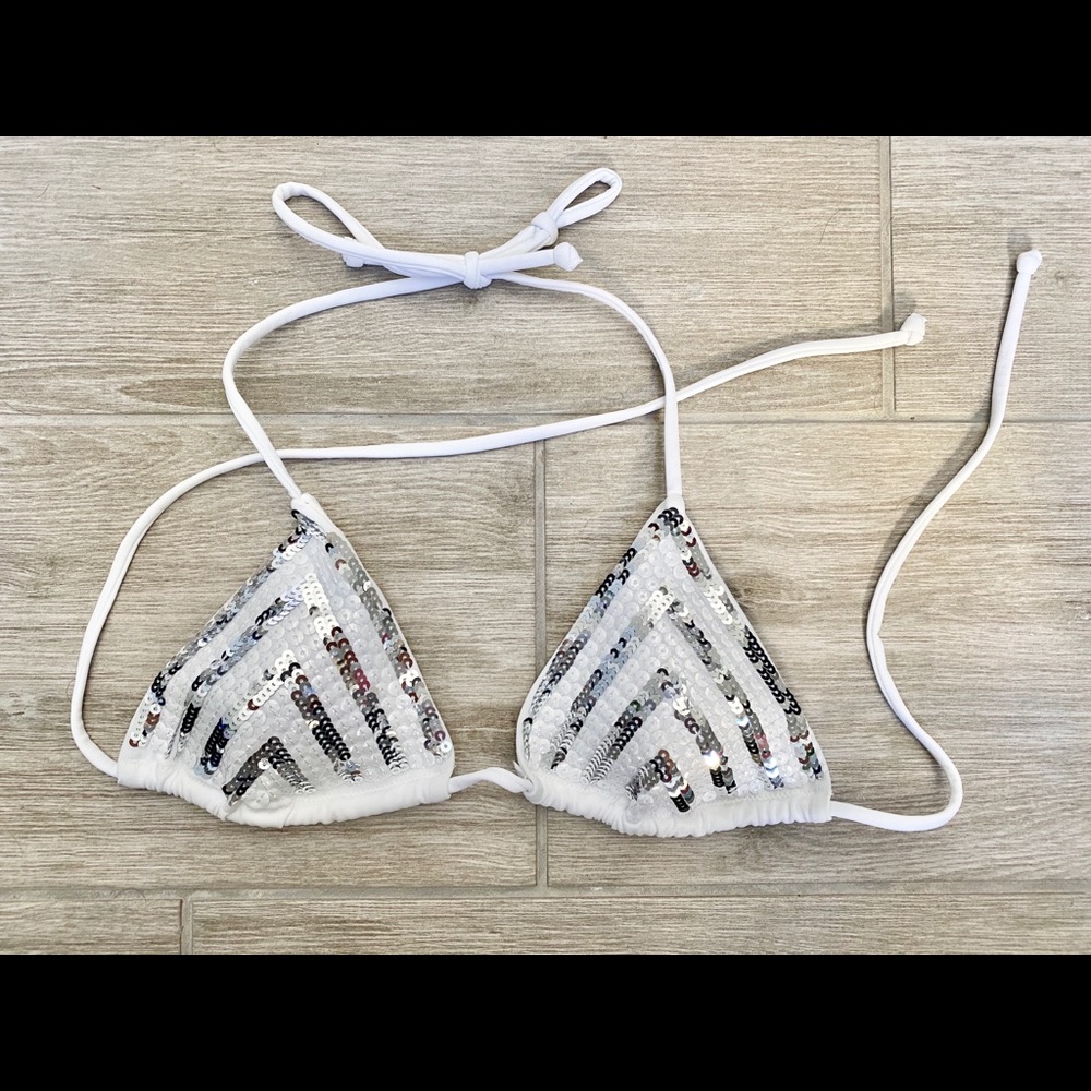 Victoria’s Secret white sequin bikini top